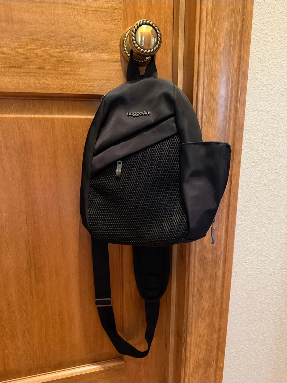 Baggallini Black Mesh Front Sling Backpack